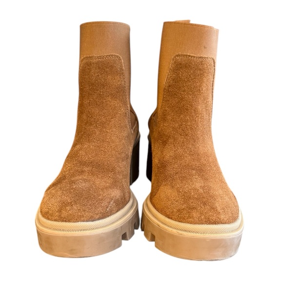 Antonio De Faria Tara Chelsea Tan Heeled Boots Chunky Sole Suede Women’s 6.5 - Picture 4 of 9